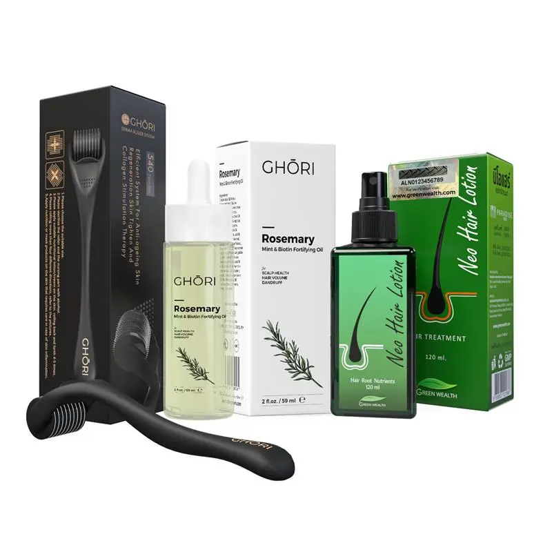 SUPER DEAL - GREEN WEALTH NEO HAIR LOTION ROSEMARY MINT & BIOTIN OIL DERMA ROLLER 1.5 MM